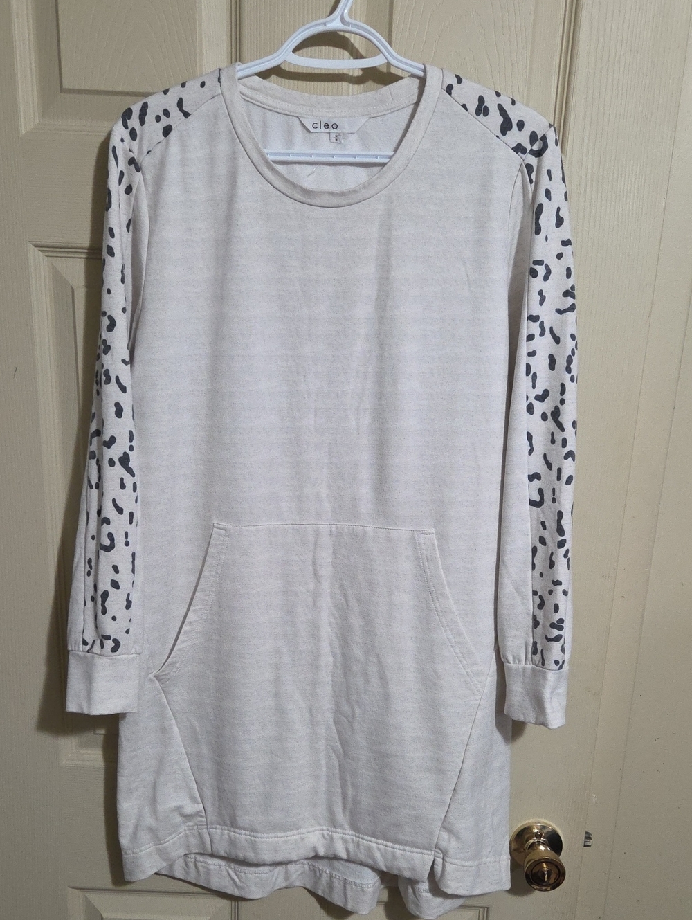 cleo Cream Sweatshirt Dress with Leopard-Print Sleeves